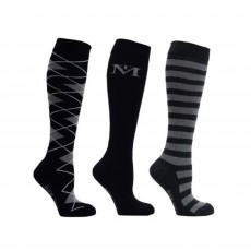 Mark Todd Women's Argyle & Stripe Long Socks 3pk (Grey/Silver)