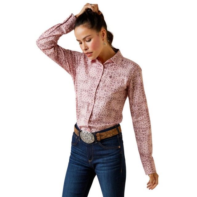 Ariat Womens Kirby Stretch Shirt Coral Blush Paisley Old Dairy Saddlery