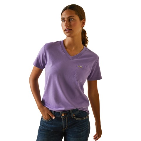 Ariat Women's Rebar Cotton Strong V-Neck Short Sleeve T-Shirt (Paisley Purple)