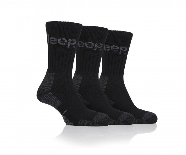 Jeep Mens Luxury Cushion Boot Socks (Black/Grey) 3 Pack